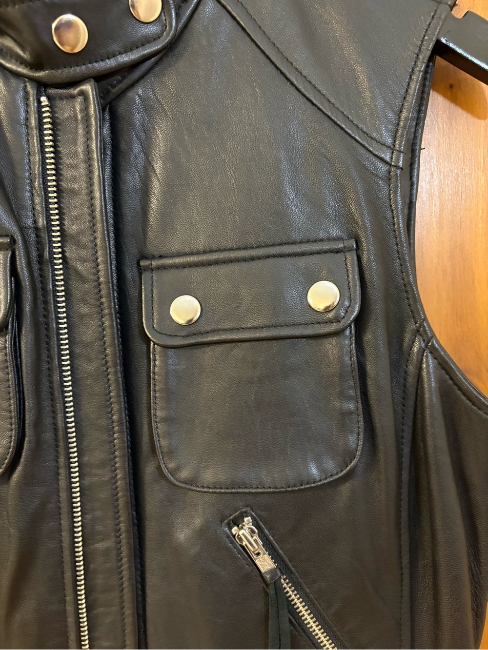 INC International Concepts Black Leather Pocketed Moto Vest - Picture 5 of 8
